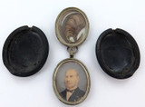 1800s Large Jet Mourning Photo Locket with Portrait & Lock of Hair.