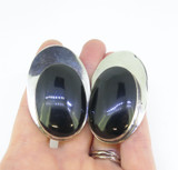 Vintage W. Castillo Sterling Silver & Black Onyx Mexican Clip-on Earrings 52.0g