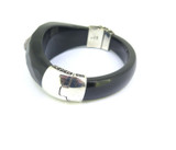 Quality Sterling Silver Amethyst & Black Onyx Hinged Bangle 70g