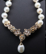 Vintage 5.5-6.0mm Pearl & Diamond 14ct Gold Clasp 49cm Y Drop Necklace Val $2580