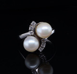 Vintage Cultured Pearl & Diamond Set 14ct White Gold Ring Size S Val $3630