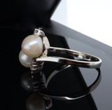 Vintage Cultured Pearl & Diamond Set 14ct White Gold Ring Size S Val $3630