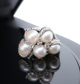 Vintage Cultured Pearl & Diamond 14ct White Gold Cocktail Ring Size M Val $4520