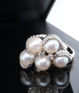 Vintage Cultured Pearl & Diamond 14ct White Gold Cocktail Ring Size M Val $4520