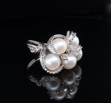 Vintage Cultured Pearl & Diamond 14ct White Gold Cocktail Ring Size M Val $4520