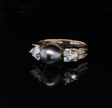 Vintage Tahitian Pearl & Diamond Set 14ct Yellow Gold Ring Size R1/2 Val $3350