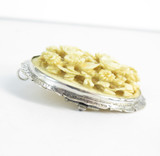 Highly Carved Antique Ivory Brooch in .800 Continental Silver Brooch 