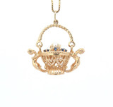 Decorative 14ct Gold Filigree Basket Charm/Pendant with Sapphires & Pearl 6.7g