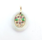 Vintage Multi-gem 14ct Gold Jade Ruby Sapphire & Emerald Pendant 5.8g
