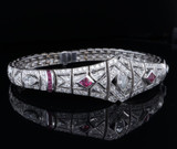 Antique Ruby & Diamond Set 18ct White Gold Bracelet 16cm Long Val $22320