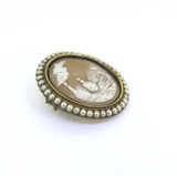 Beautiful 9ct Yellow Gold & Freshwater Pearl Farm Scene Cameo Brooch 10.3g