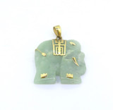 Sweet Vintage 10ct Yellow Gold & Jade Carved Elephant Pendant 5.4g