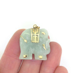 Sweet Vintage 10ct Yellow Gold & Jade Carved Elephant Pendant 5.4g