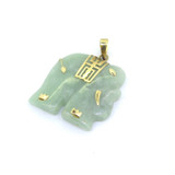 Sweet Vintage 10ct Yellow Gold & Jade Carved Elephant Pendant 5.4g