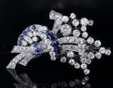 Handmade 18ct Gold 11.58ct Old Cut Diamond & Ceylon Sapphire Brooch Val $48800