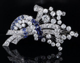 Handmade 18ct Gold 11.58ct Old Cut Diamond & Ceylon Sapphire Brooch Val $48800