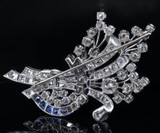 Handmade 18ct Gold 11.58ct Old Cut Diamond & Ceylon Sapphire Brooch Val $48800