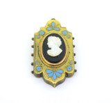 Antique Pinchbeck Enamel & Cameo Plaque Pendant Fob Brooch 14g