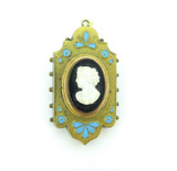 Antique Pinchbeck Enamel & Cameo Plaque Pendant Fob Brooch 14g