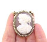 Beautifully Carved Antique 9ct Gold & Freshwater Pearl Cameo Necklace 12.8g