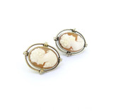 Vintage Pair of Sterling Silver & Agate Cameo Clip-on Earring Studs 6.7g