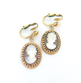 Decorative 14ct Yellow Gold Framed Cameo Earrings with Metal Clip-on Hooks 8.1g