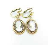 Decorative 14ct Yellow Gold Framed Cameo Earrings with Metal Clip-on Hooks 8.1g