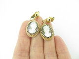 Decorative 14ct Yellow Gold Framed Cameo Earrings with Metal Clip-on Hooks 8.1g