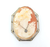 Refined 14k White Gold Intricately Carved Habille Cameo Pendant Brooch 19g