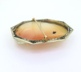 Refined 14k White Gold Intricately Carved Habille Cameo Pendant Brooch 19g