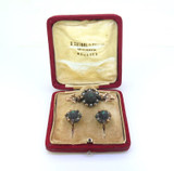 Victorian 10ct Rose Gold & Silver Brooch/ Earring Set with Pearls & Glass 8g