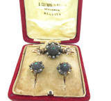 Victorian 10ct Rose Gold & Silver Brooch/ Earring Set with Pearls & Glass 8g