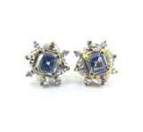 Pretty Blue & Glass CZ Gold Plated Sterling Silver Earrings 5.8g