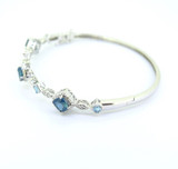 Decorative Sterling Silver & Sparkling Blue Glass Hinged Bangle 11.7g