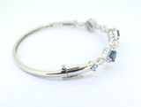Decorative Sterling Silver & Sparkling Blue Glass Hinged Bangle 11.7g