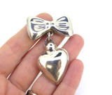 Versatile Vintage Sterling Silver Bow & Heart Pendant Brooch Combo 15.3g