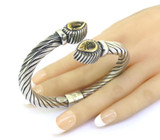 Italian Designer Flli Menegatti Sterling Silver 18k & Citrine Hinged Bangle 36.g