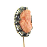 Magnificent Vintage 10ct Yellow Gold Salmon Pink Coral Cameo Stick Pin 6.4g