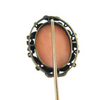 Magnificent Vintage 10ct Yellow Gold Salmon Pink Coral Cameo Stick Pin 6.4g