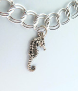 Cute Sterling Silver Double Curb Bracelet with Starfish & Seahorse Charms 12.8g