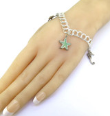 Cute Sterling Silver Double Curb Bracelet with Starfish & Seahorse Charms 12.8g