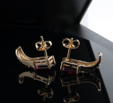 Vintage Garnet & H Vs Diamond 14ct Gold Half Hoop Earrings Val $2350