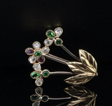 Pretty 18ct Yellow Gold Italian Made Multi-colour Crystal Flower Brooch