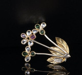 Pretty 18ct Yellow Gold Italian Made Multi-colour Crystal Flower Brooch