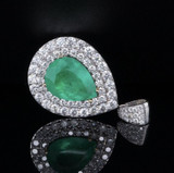 GIA 8.15ct Emerald & 4.14ct Diamond Halo 18K White Gold Pendant Val $88600