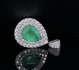 GIA 8.15ct Emerald & 4.14ct Diamond Halo 18K White Gold Pendant Val $88600