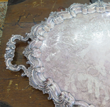 Impressive Nicely Etched Antique English Silverplate Serving Tray, 72cm wide!