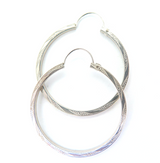 Vintage Pair Sterling Silver Side Engraved Patterned Hoop Earrings 2.5g