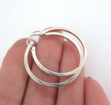 Vintage Pair Sterling Silver Side Engraved Patterned Hoop Earrings 2.5g