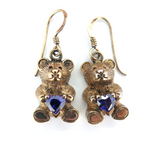 Adorable Gold-plated Sterling Silver & Purple CZ Heart Teddy Earrings 6.1g